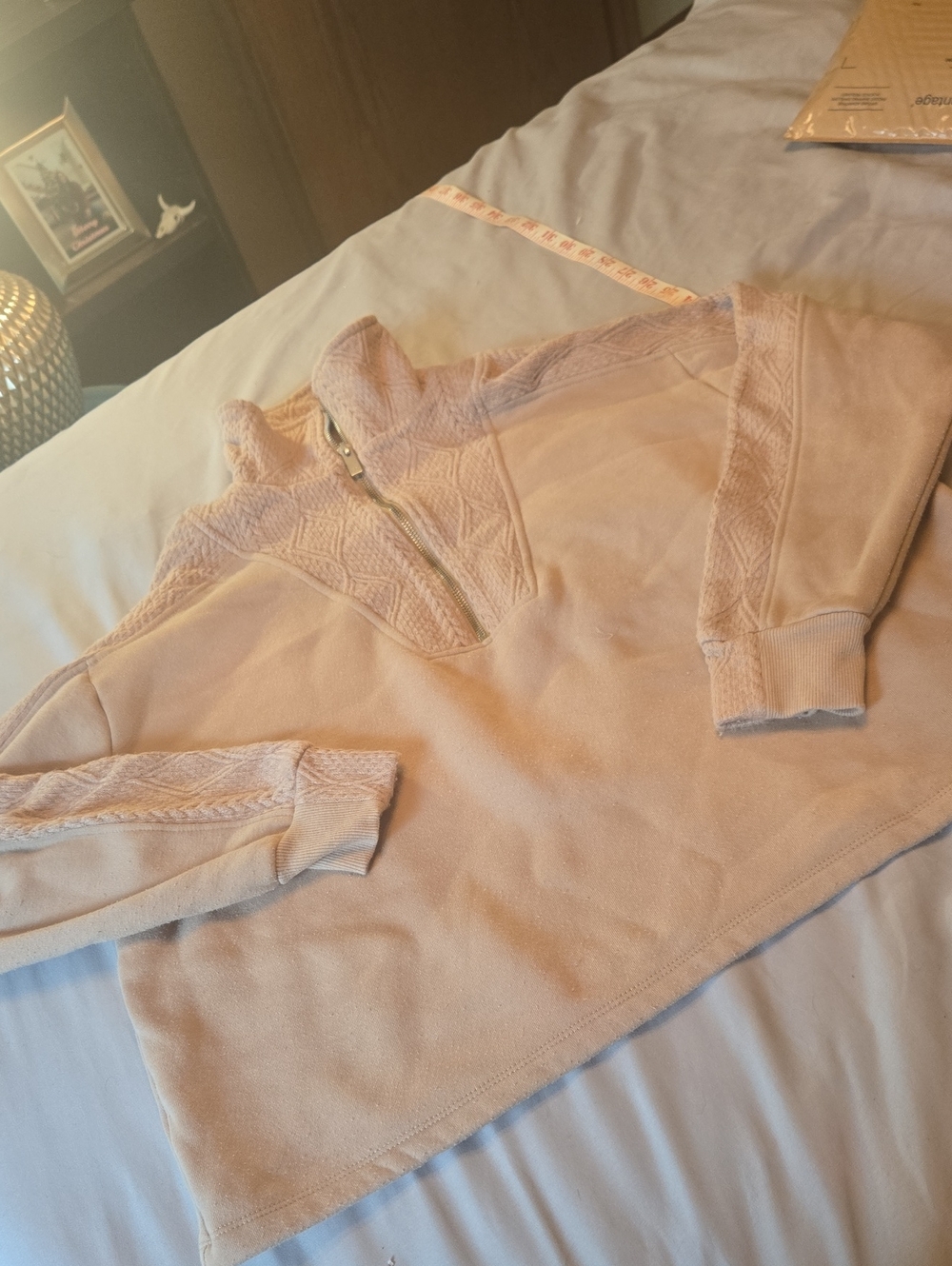 C&C California Light Beige Quarter-Zip Cable Detail Turtleneck Sweater